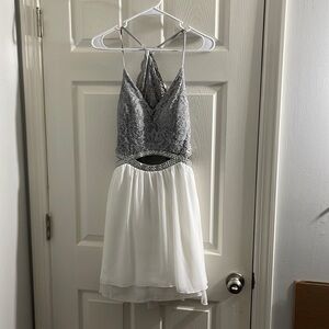 Speechless Spaghetti Strap Silver and white beaded dress, Girl's Junior Size 13